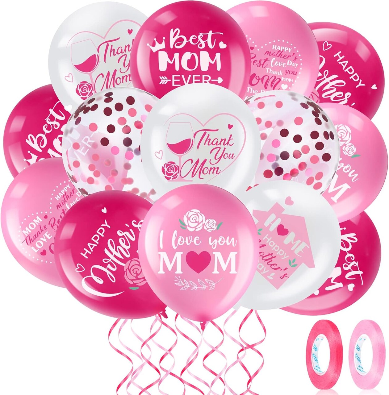 50 Pcs 12inch Happy Mother's Day Balloons Party Decorations Supplies, I Love You Best Mom Ever Thanks Giving Party Latex Balloons for Mother's Day Party Mother Birthday Party Favors